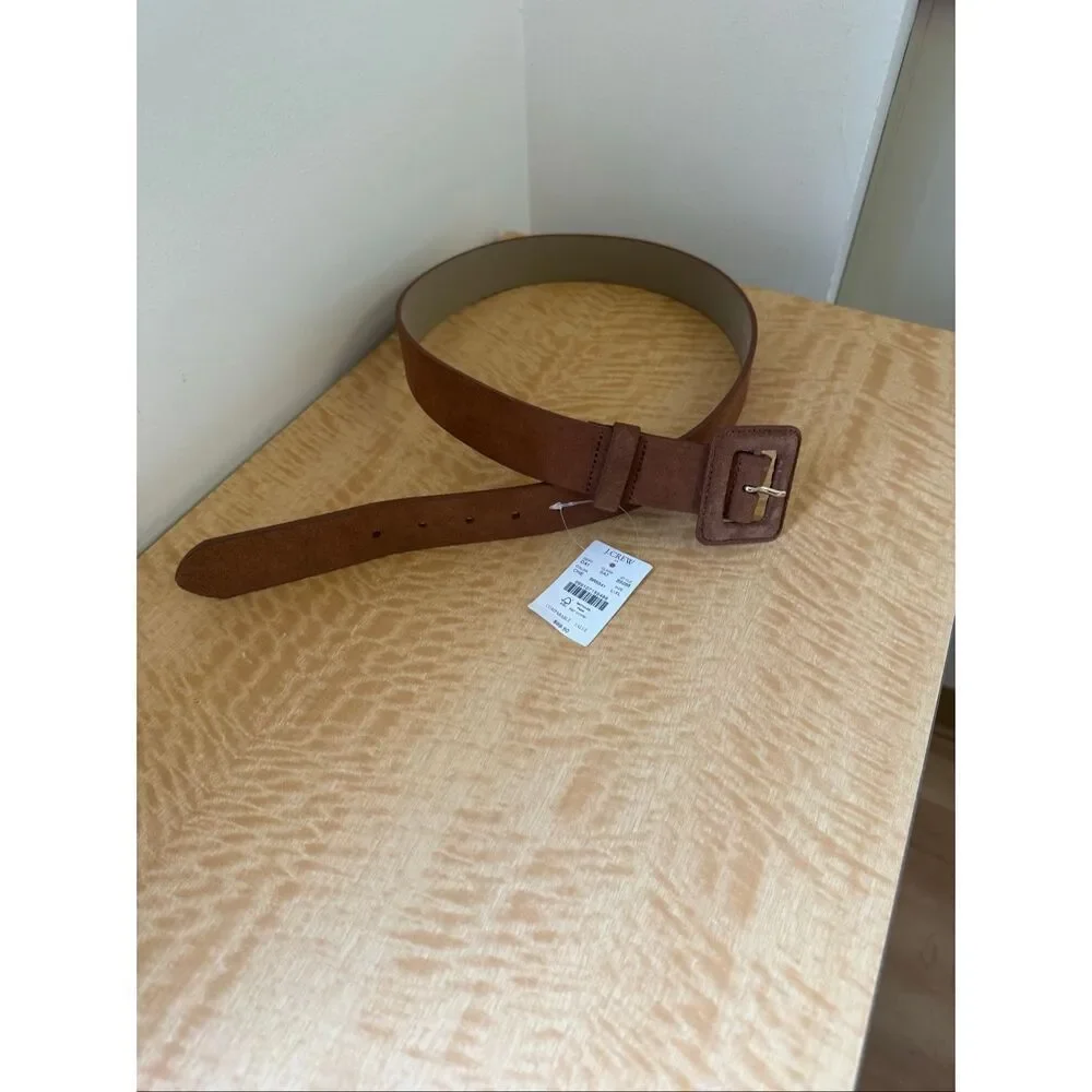J.Crew Brown Wide Leather Belt Size L/XL Square Buckle Boho Minimalist